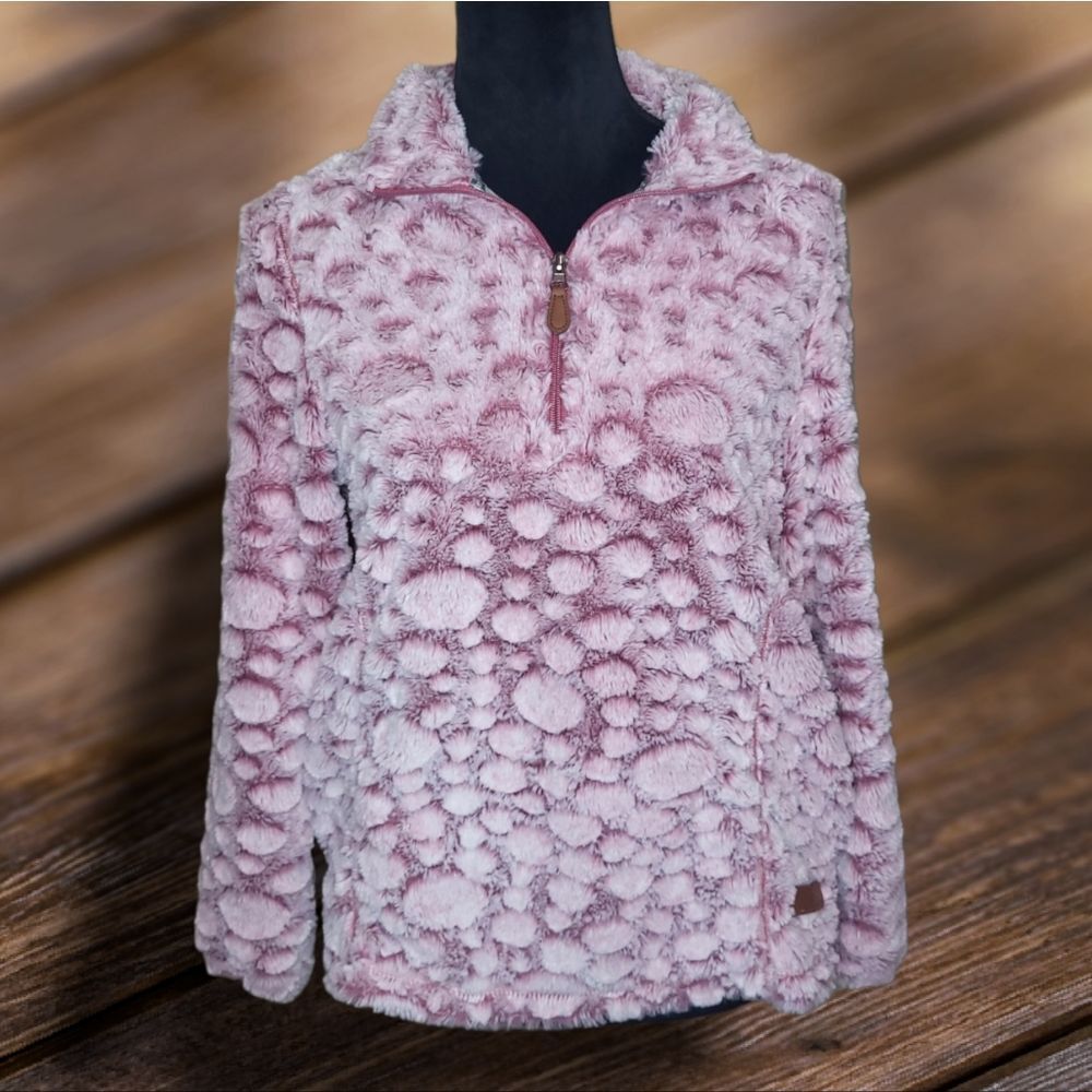 Burgundy and white sherpa halfzip pullover